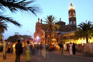 Eritreans gather in front of the Catholic cathedral in the capital of Asmara.