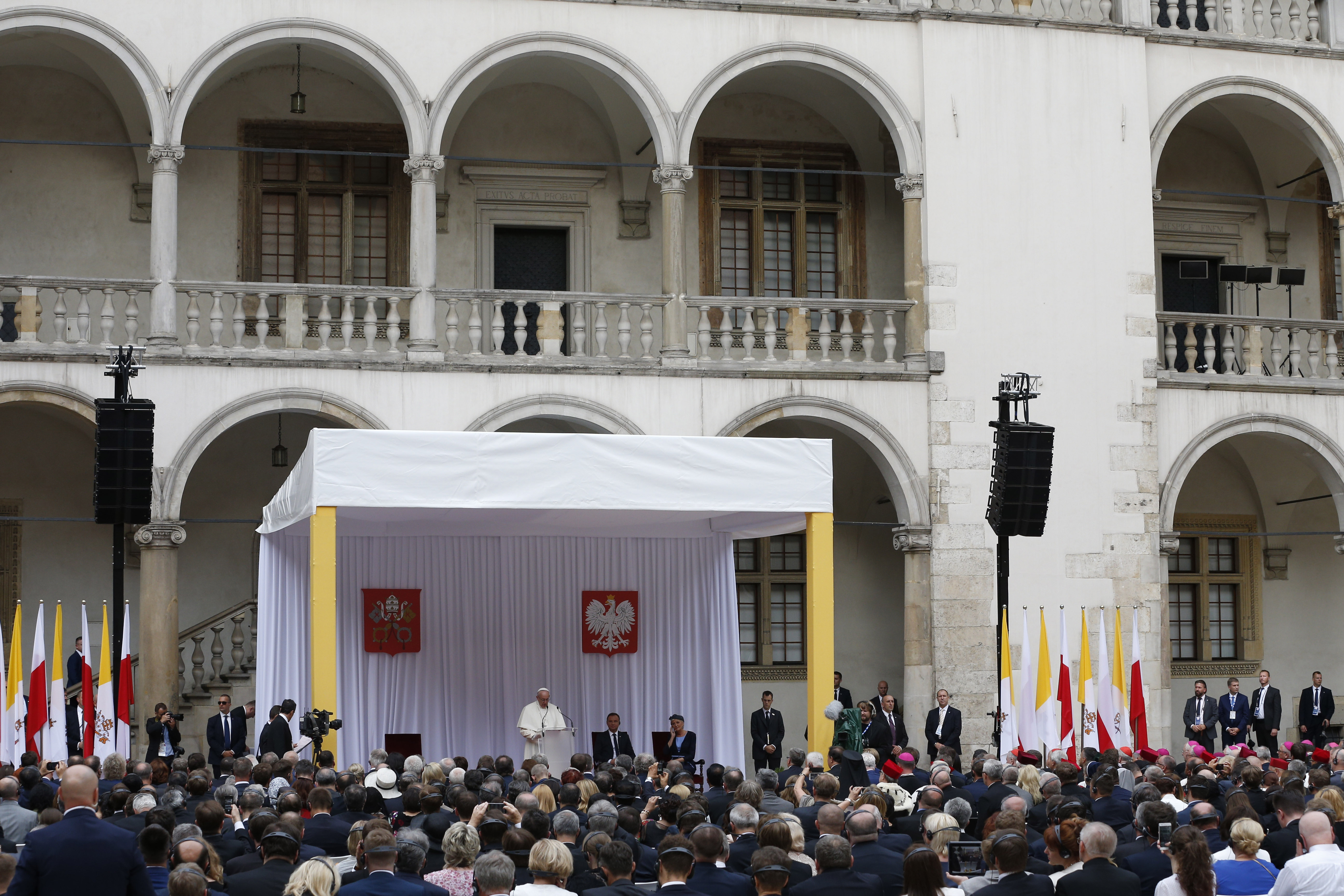 Pope Francis speaking at Wawel Royal Castle